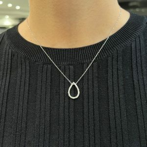 18ct white gold pear shape baguette and round diamond necklace