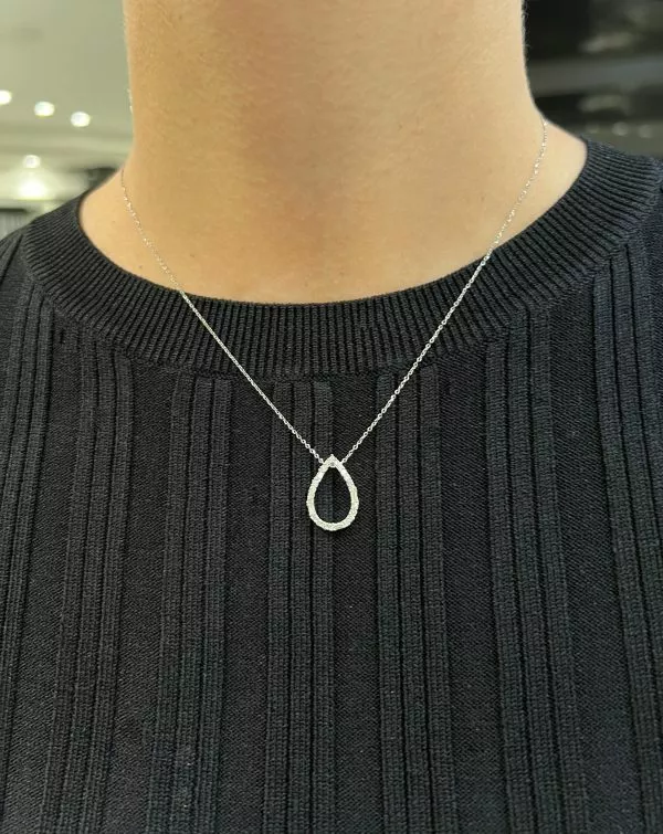 18ct white gold pear shape baguette and round diamond necklace - Image 2