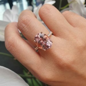 18ct rose gold 6.11ct oval morganite and diamond ring