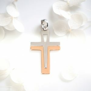 18ct White and Rose Gold flat Cross Pendant