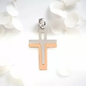 18ct White and Rose Gold flat Cross Pendant