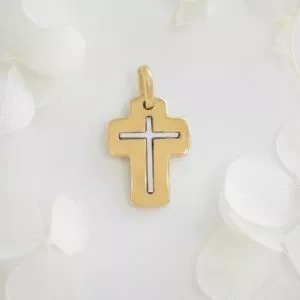 18ct White & Yellow Gold Plain Cross Pendant