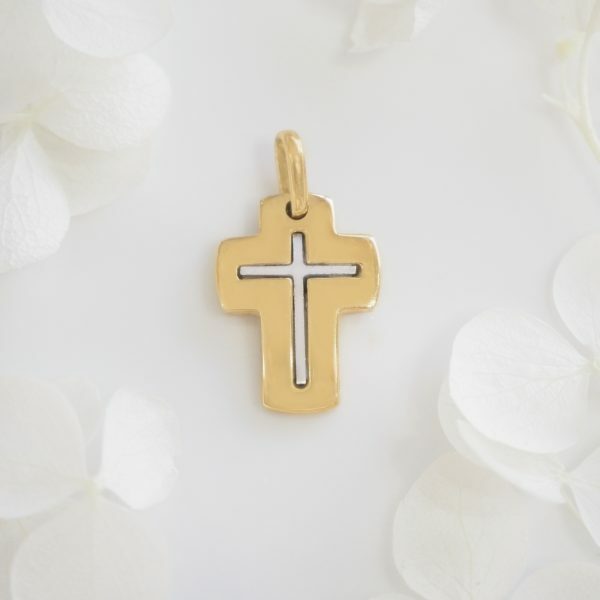 18ct White & Yellow Gold Plain Cross Pendant