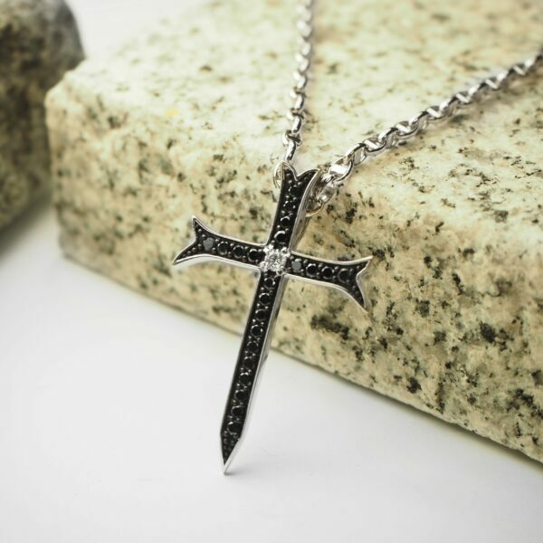 18ct white gold black and white diamond cross necklace