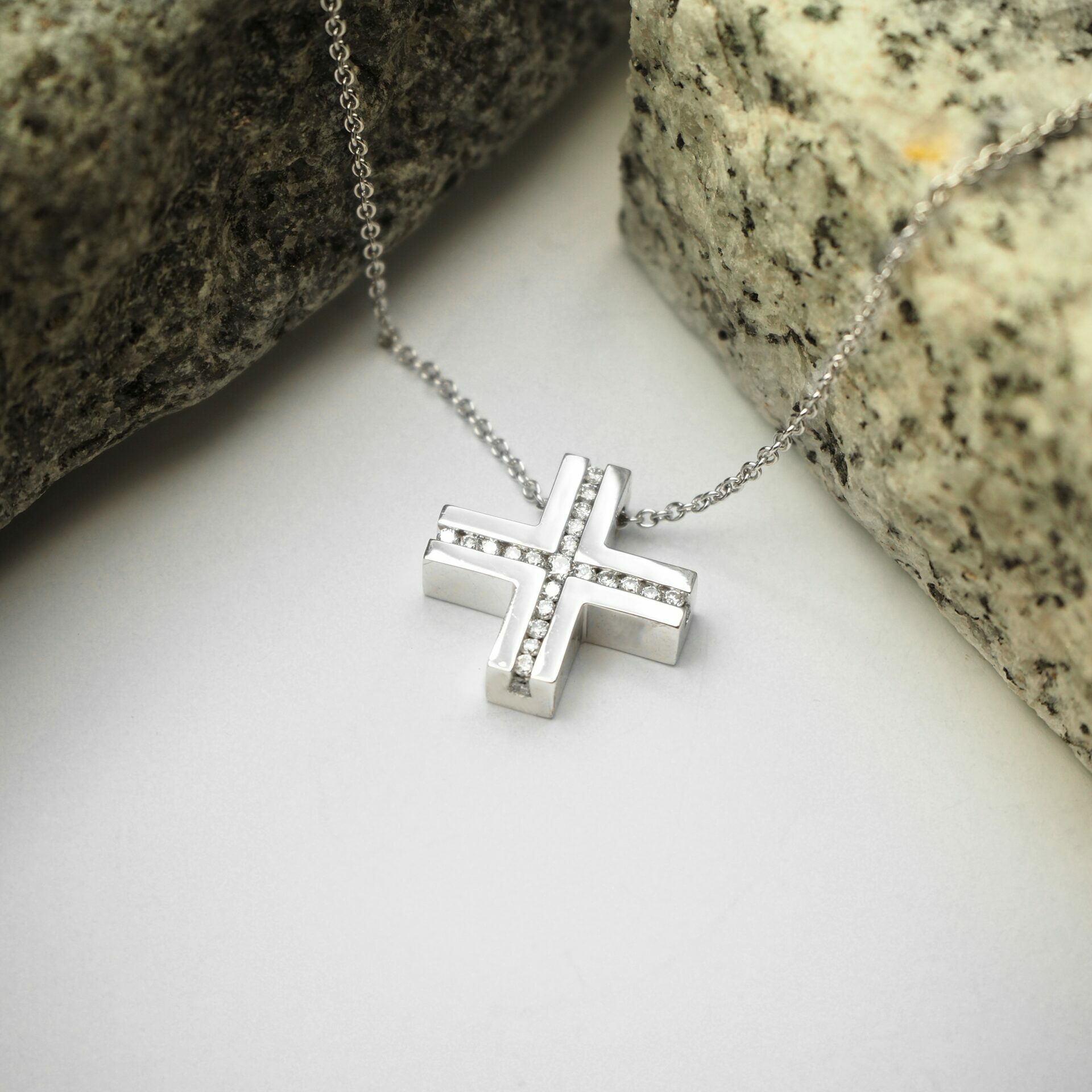 18ct White Gold Diamond Channel Set Cross necklace Cerrone