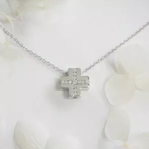 18ct White Gold Diamond Cross Necklace