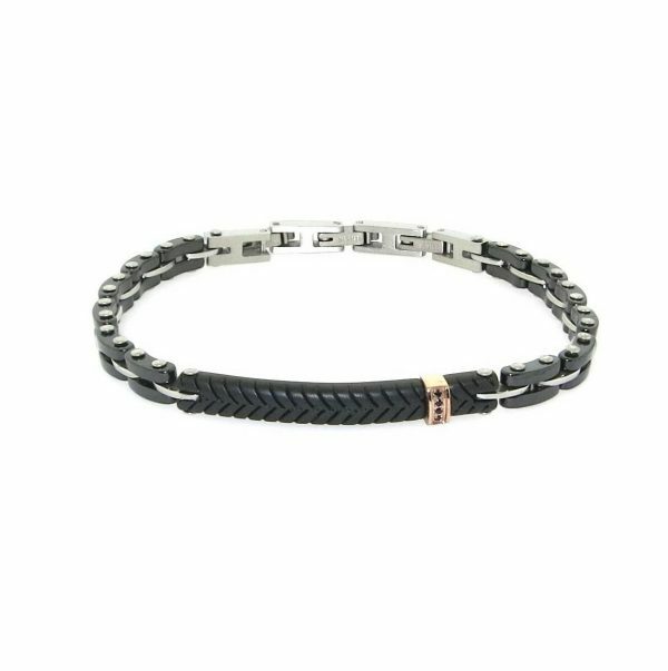 Stainless steel bracelet set with black cubic zirconia