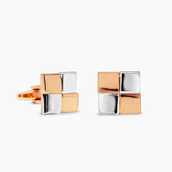 Rhodium plated rose gold square cufflinks - Image 2