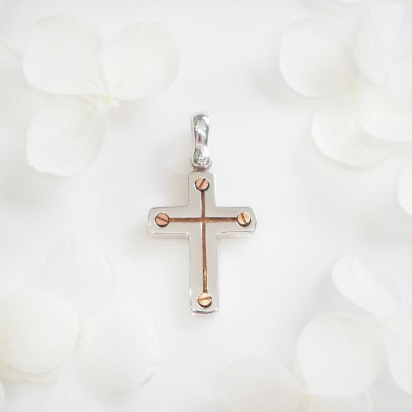 18ct White & Rose Gold Crucifix Pendant