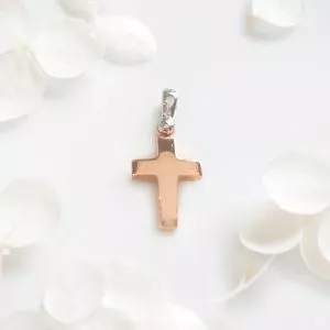 18ct rose & white gold plain cross