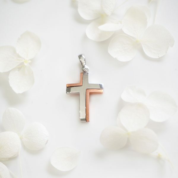 18ct rose and white gold cross pendant