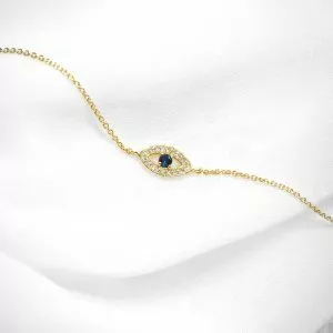 18ct yellow gold sapphire and diamond evil eye bracelet