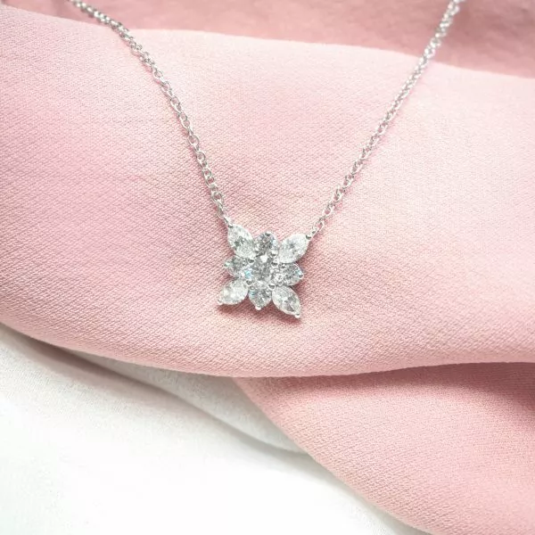 18ct white gold marquise and round diamonds necklace