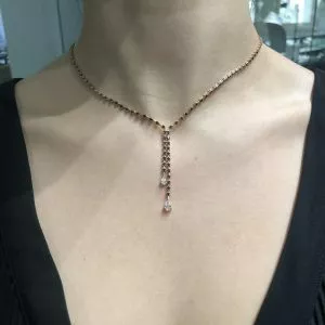 18ct rose gold black diamond drop necklace with pear shape diamonds