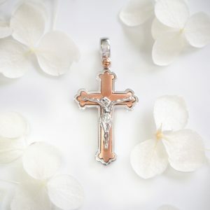 18ct White & Rose Gold Cross Pendant