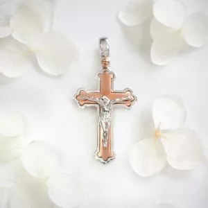 18ct White & Rose Gold Cross Pendant