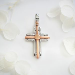18ct Rose and White Gold Cross Pendant