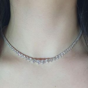 18ct white gold diamond three claw tennis necklace