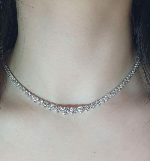18ct white gold diamond three claw tennis necklace - Image 2