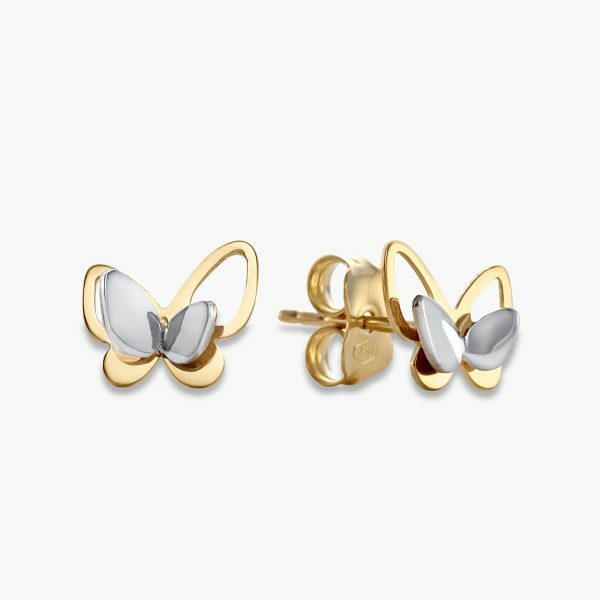 18ct yellow and white gold butterfly stud earrings