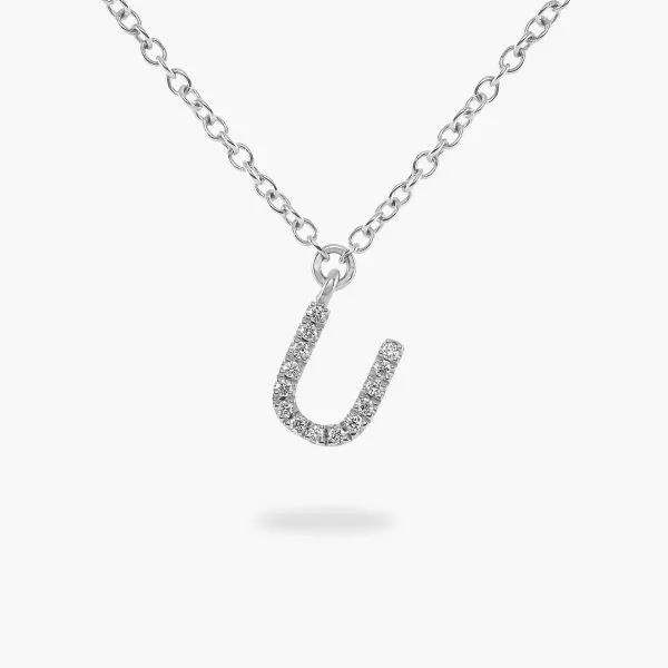 18ct white gold diamond initial "U" necklace