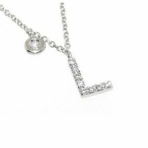 18ct white gold diamond set initial "L" necklace