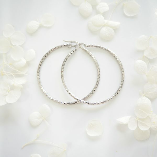 18ct white gold diamond cut hoop earrings