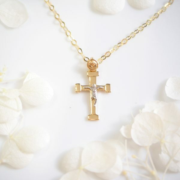 18ct yellow and white gold crucifix necklace