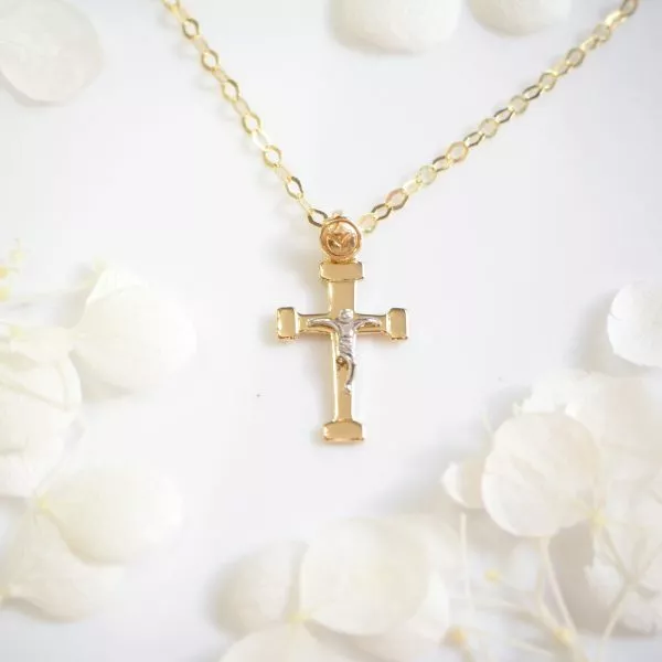 18ct yellow and white gold crucifix necklace