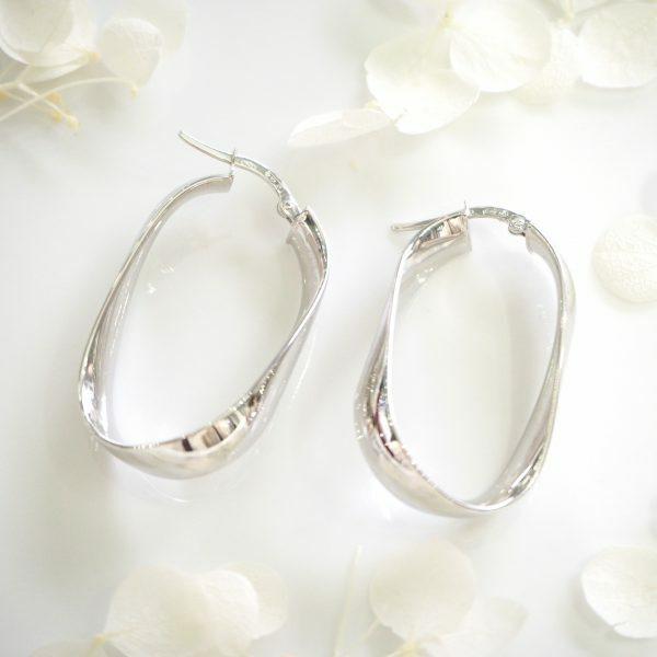 18ct white gold large flat hoop earrings