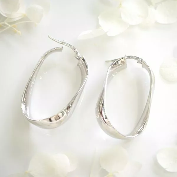 18ct white gold large flat hoop earrings