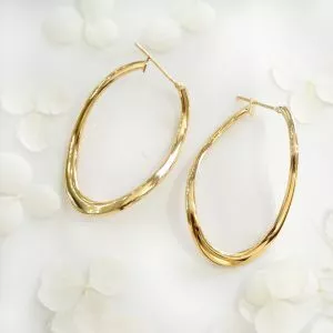 18ct yellow gold oval hoop earrings 45mm