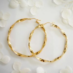 18ct yellow gold 40mm twist hoop earrings