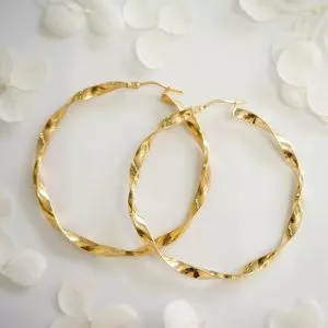 18ct yellow gold 40mm twist hoop earrings