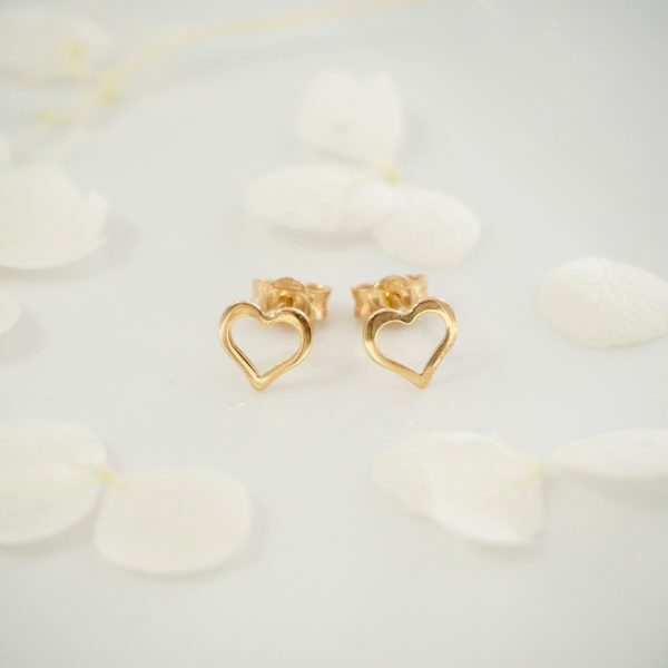 18ct yellow gold open heart stud earrings