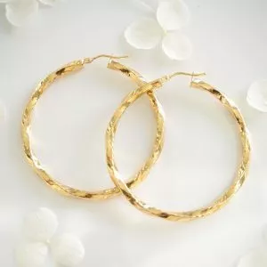 18ct yellow gold twisted hoop earrings 40mm