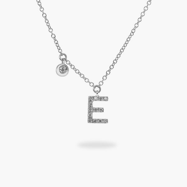 18ct white gold diamond initial "E" necklace
