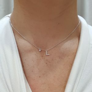 18ct white gold diamond set initial "L" necklace