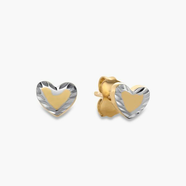 18ct yellow and white gold heart stud earrings