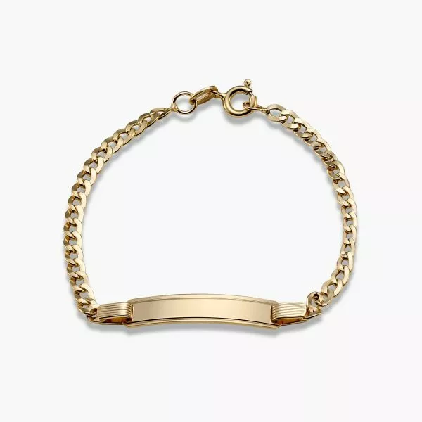 18ct yellow gold ID flat curb link baby bracelet