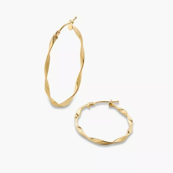 18ct yellow gold oval twist hoop earrings