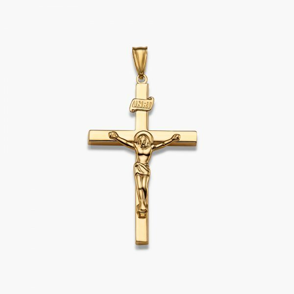 18ct yellow gold large hollow crucifix pendant