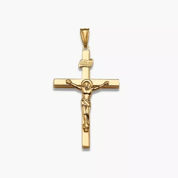 18ct yellow gold large hollow crucifix pendant