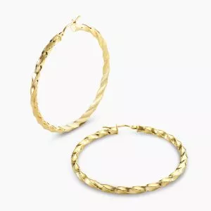 18ct yellow gold twisted hoop earrings 40mm