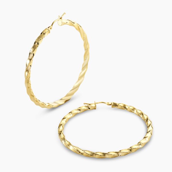18ct yellow gold twisted hoop earrings 40mm