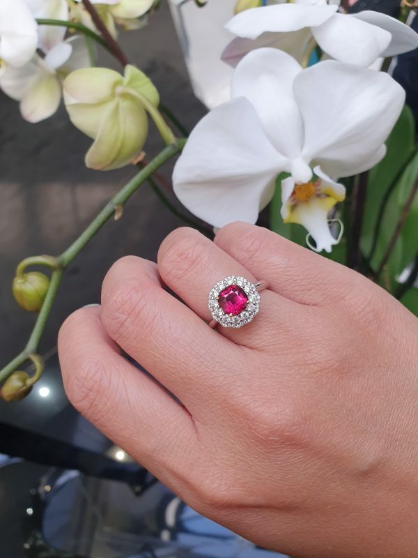 18ct white and yellow gold Mozambique ruby and diamond ring