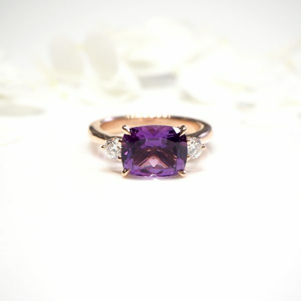 18ct rose gold 3.00ct cushion cut amethyst and diamond ring