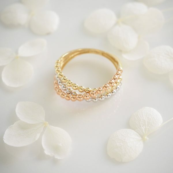 18ct white, rose and yellow gold layered ball ring