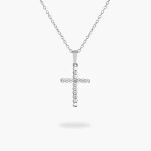 18ct white gold claw set diamond cross necklace