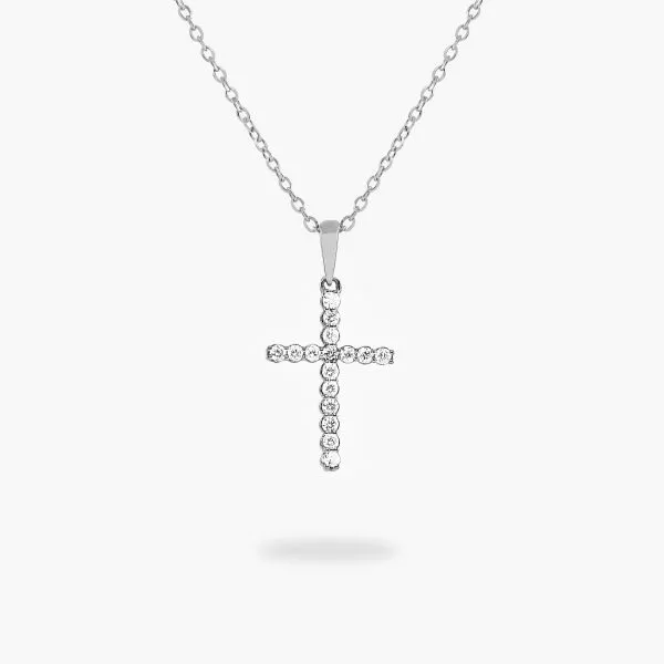 18ct white gold claw set diamond cross necklace